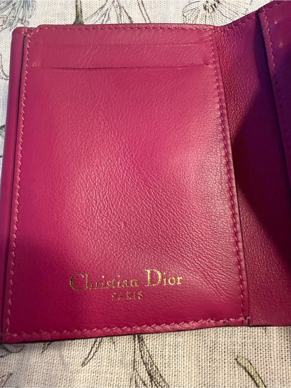 Christian Dior Black & Fuchsia Leather Wallet with Gold Logo